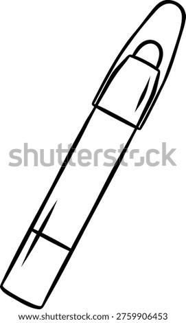 Pencil concealer with cap, simple black and white sketch. Hand-drawn makeup tool for beauty branding or cosmetic packaging