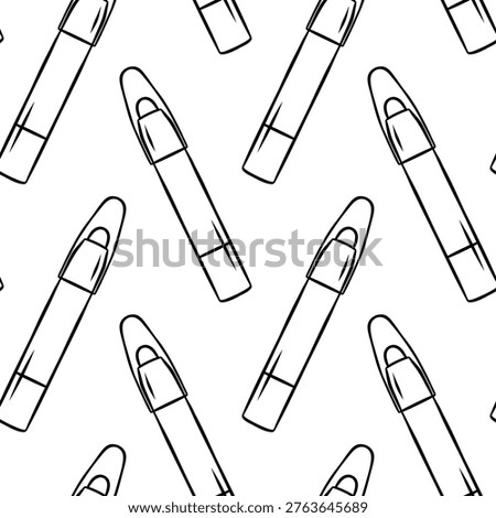 Pencil concealer, simple black and white pattern in doodle style. Repeating cosmetic design for beauty packaging or stationery