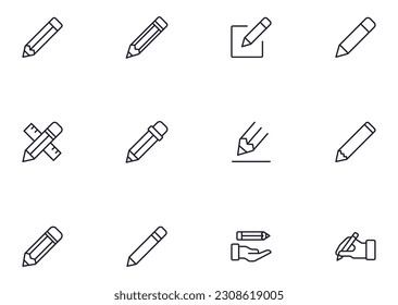 Pencil concept. Collection of modern high quality pencil line icons. Editable stroke. Premium linear symbol for web sites, flyers, banners, online shops and companies. 
