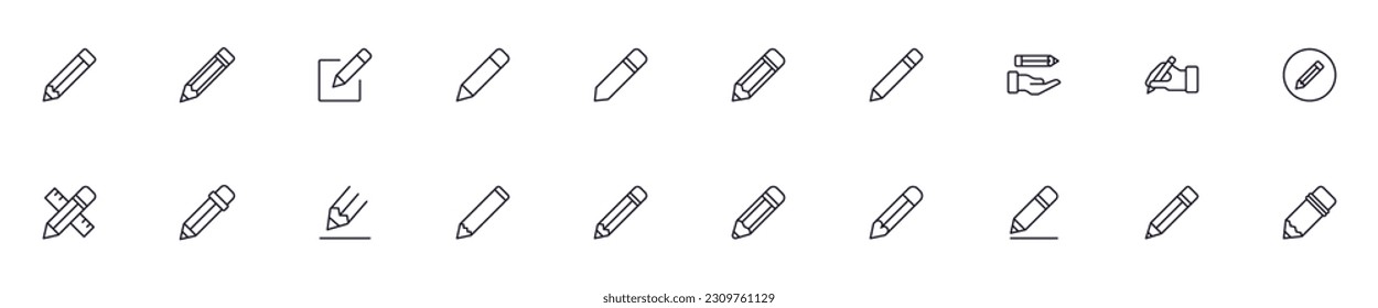 Pencil concept. Collection of modern high quality pencil line icons. Editable stroke. Premium linear symbol for web sites, flyers, banners, online shops and companies. 