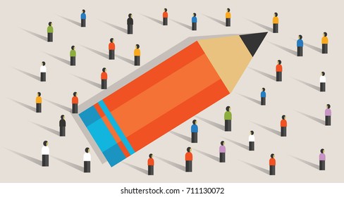 pencil concept of education crowd working together learning study strength as a team unity helping multicultural
