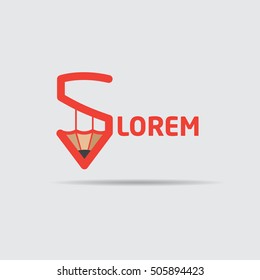 Pencil concept logotype, that combine S, letter and pencil, orange and grey color.