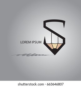 Pencil concept logotype, that combine S letter and pencil.