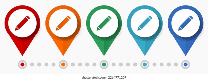 Pencil concept vector icon set, flat design draw pointers, infographic template easy to edit