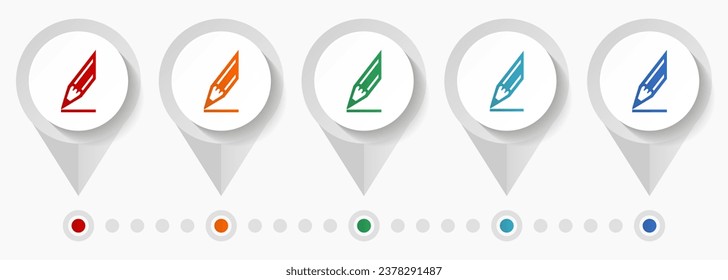Pencil concept vector icons, editable infographic template, set of colorful flat design pointers