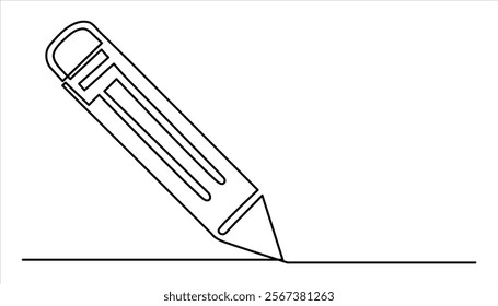 Pencil continuous one line drawing illustration. Pencil linear icon