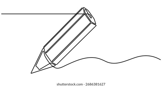  Pencil continuous one line drawing isolate outline vector illustration.