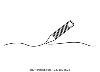 Pencil with continuous one single line drawing isolated. Vector illustration.