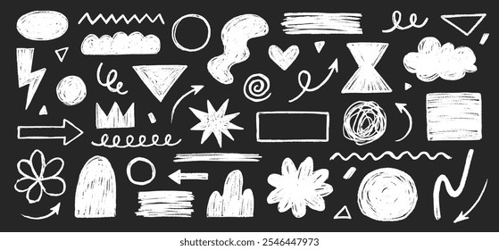 Pencil crayon brush line stroke. Brush crayon pencil chalk texture effect doodle shape. Vector hand drawn marker stroke background set of abstract design graphic figure. Vector illustration