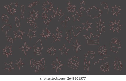 pencil crayon hand drawn icon background . Cute school sketch. Color cloud, house, flower, rainbow sun, star. Vector kid pencil illustration. Cute crayon child doodle illustration