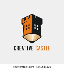 pencil creative castle logo illustration
