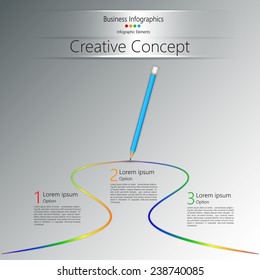 Pencil Creative Concept Design. Creative Template with Pencil Drawing Colorful Line.Number and Text Information Design. Vector Illustration.