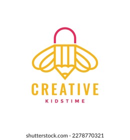 pencil creative kids ideas insect bee wings geometric modern logo design vector