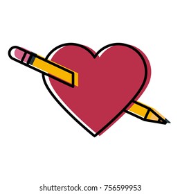 Pencil crossed in heart