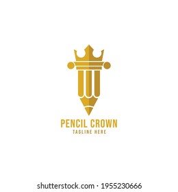 pencil with crown creative logo design template