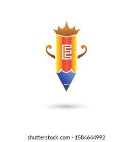 pencil with crown, Education logo design, vector template illustration