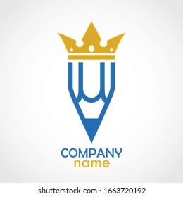 pencil with crown elegant color logo design