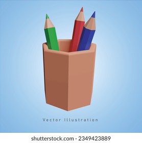 taza de lápiz en ilustración vectorial 3d