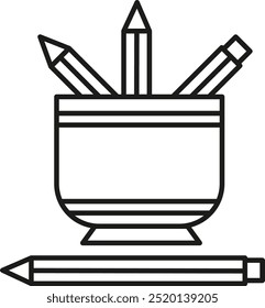 Pencil cup icon Vector Line Icon Design