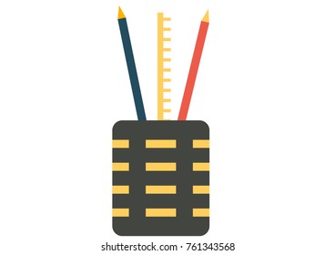 Pencil cup isolated vector illustration