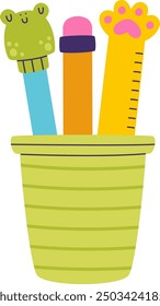Pencil Cup With School Stationery Vector Illustration