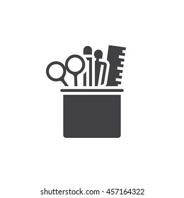 Pencil cup with stationary icon vector, solid logo, pictogram isolated on white, pixel perfect illustration