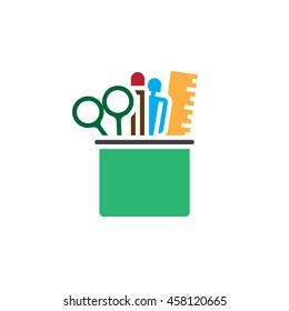 Pencil Cup With Stationary Icon Vector, Solid Logo, Pictogram Isolated On White, Pixel Perfect Illustration