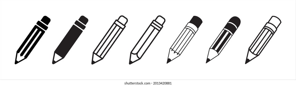 Pencil cute icon set. Crayon pen vector illustration