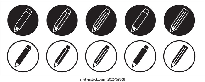 Juego de iconos lindos de lápiz. Ilustración vectorial de lápiz de crayón
