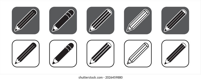 Pencil cute icon set. Crayon pen vector illustration