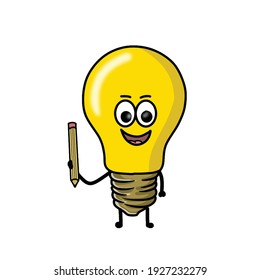 Pencil cute light bulb character vector template design illustration