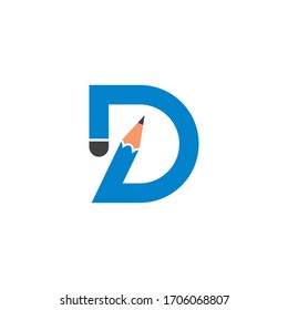 pencil d letter vector illustration icon and logo of education design