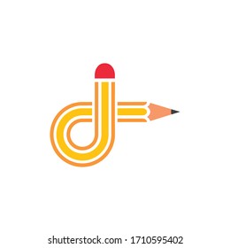 pencil d letter vector illustration icon and logo of education design