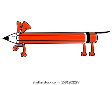 Pencil Dachshund makes a stand. Dachshund long dog. Cute funny cartoon character. Summer vector illustration.