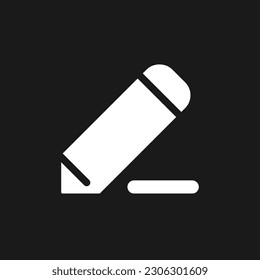 Pencil dark mode glyph ui icon. Drawing lines. Simple filled line element. User interface design. White silhouette symbol on black space. Solid pictogram for web, mobile. Vector isolated illustration
