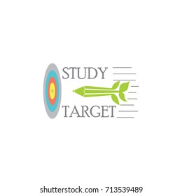 pencil with dart symbol. letters study target vector. 