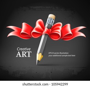 pencil decorated by bow on grunge background vector illustration gradient mesh used