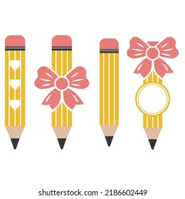 Pencil decorated with ribbon, color vector isolated illustration