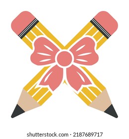 Pencil decorated with ribbon, color vector isolated illustration