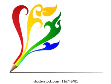 Pencil design with color patterns