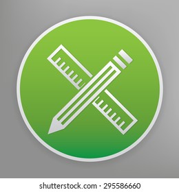 Pencil design icon on green button, clean vector