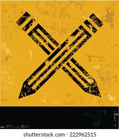 Pencil design symbol on grunge yellow background,grunge vector
