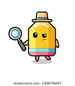 el personaje de detectives lápiz está analizando un caso, diseño de estilo lindo para camiseta, pegatina, elemento logo