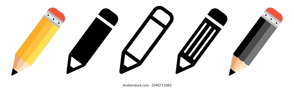 Pencil in different design icon. Pencil flat design vector. Pencil with rubber eraser in modern simple flat design. Vector illustration