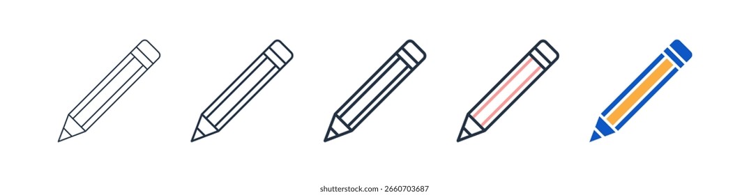Ícones de estilo diferente do lápis definem a ilustração vetorial.