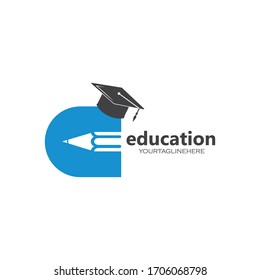 pencil and diploma hat  vector illustration icon and logo of education design