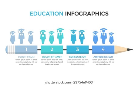 Pencil divided on four parts with place for numbers and text, education infographics template, vector eps10 illustration