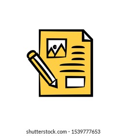 pencil and document icon for branding design concept yellow hand drawn