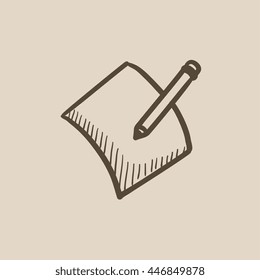 Icono de esbozo de vectores de lápiz y documento aislado en el fondo. Icono de lápiz y documento dibujado a mano. Icono de boceto de lápiz y documento para infografía, sitio web o aplicación.
