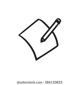 Pencil and document vector sketch icon isolated on background. Hand drawn Pencil and document icon. Pencil and document sketch icon for infographic, website or app.